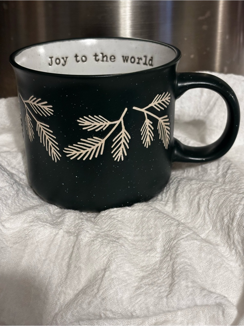 Peppermint and Pines dark green Joy to the World Mug